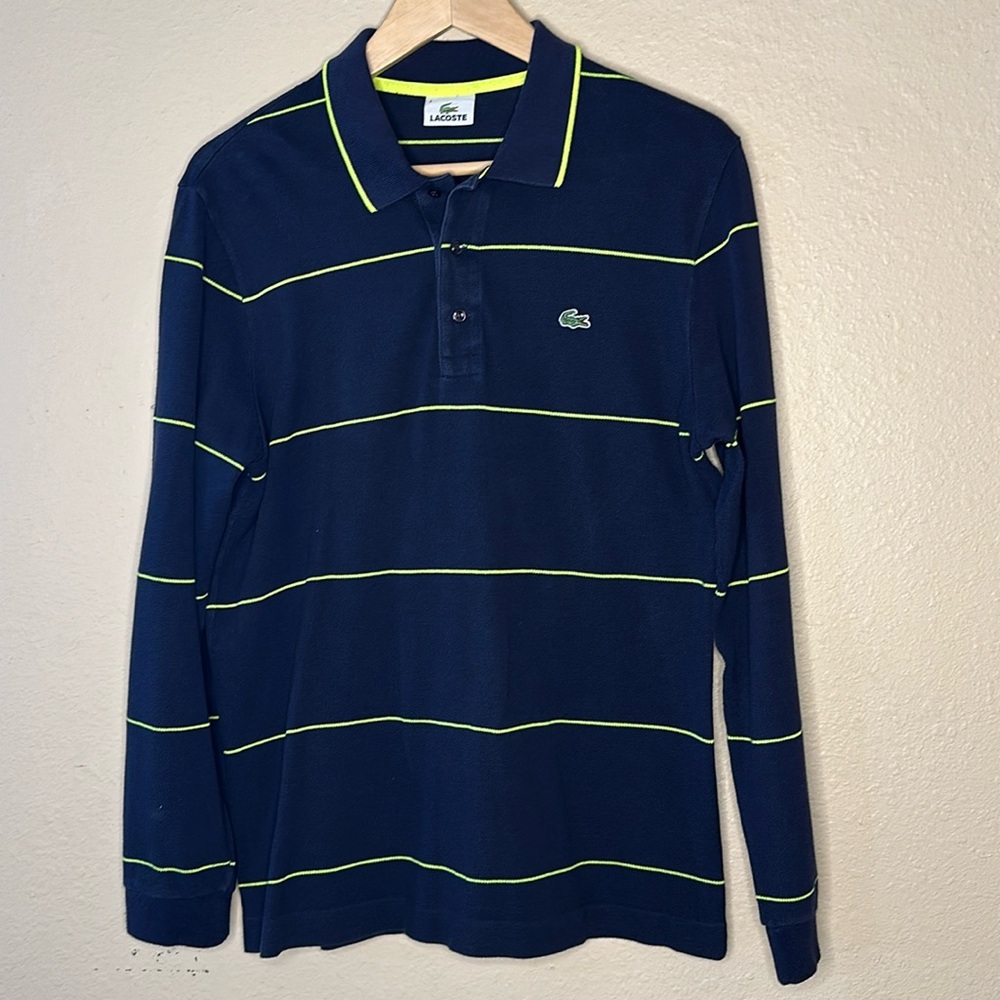 Lacoste Polo Shirt Men’s 4 M Navy Blue Classic Collared Long Sleeve